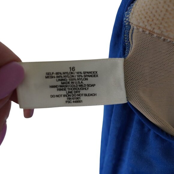 Diane Von Furstenberg Blue Mesh High Neck Swimsuit One Piece Size 16 Made USA - Picture 5 of 5